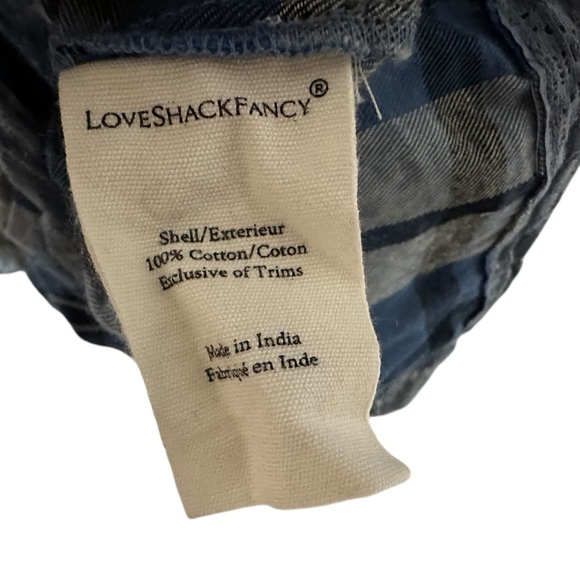 LoveShackFancy Womens Stanley Smocked Plaid Dress Sz P US 00 Blue Denim Skies - Picture 9 of 11